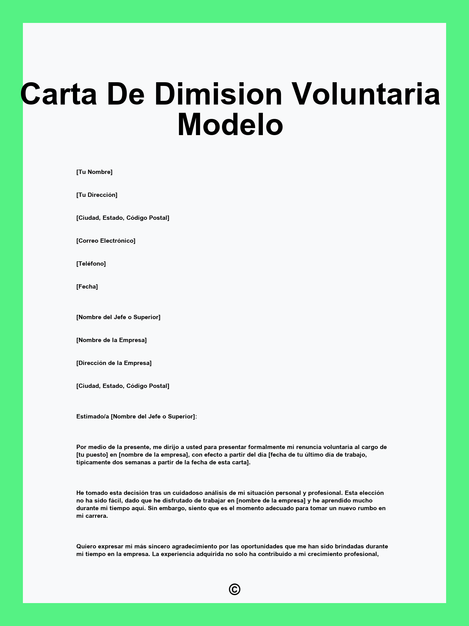 Carta De Dimision Voluntaria Modelo