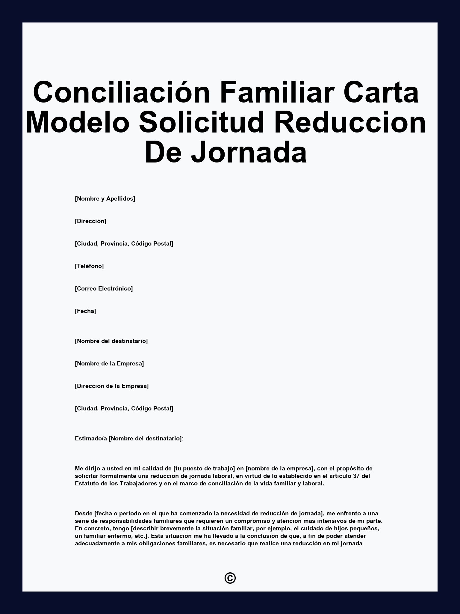 Conciliación Familiar Carta Modelo Solicitud Reduccion De Jornada