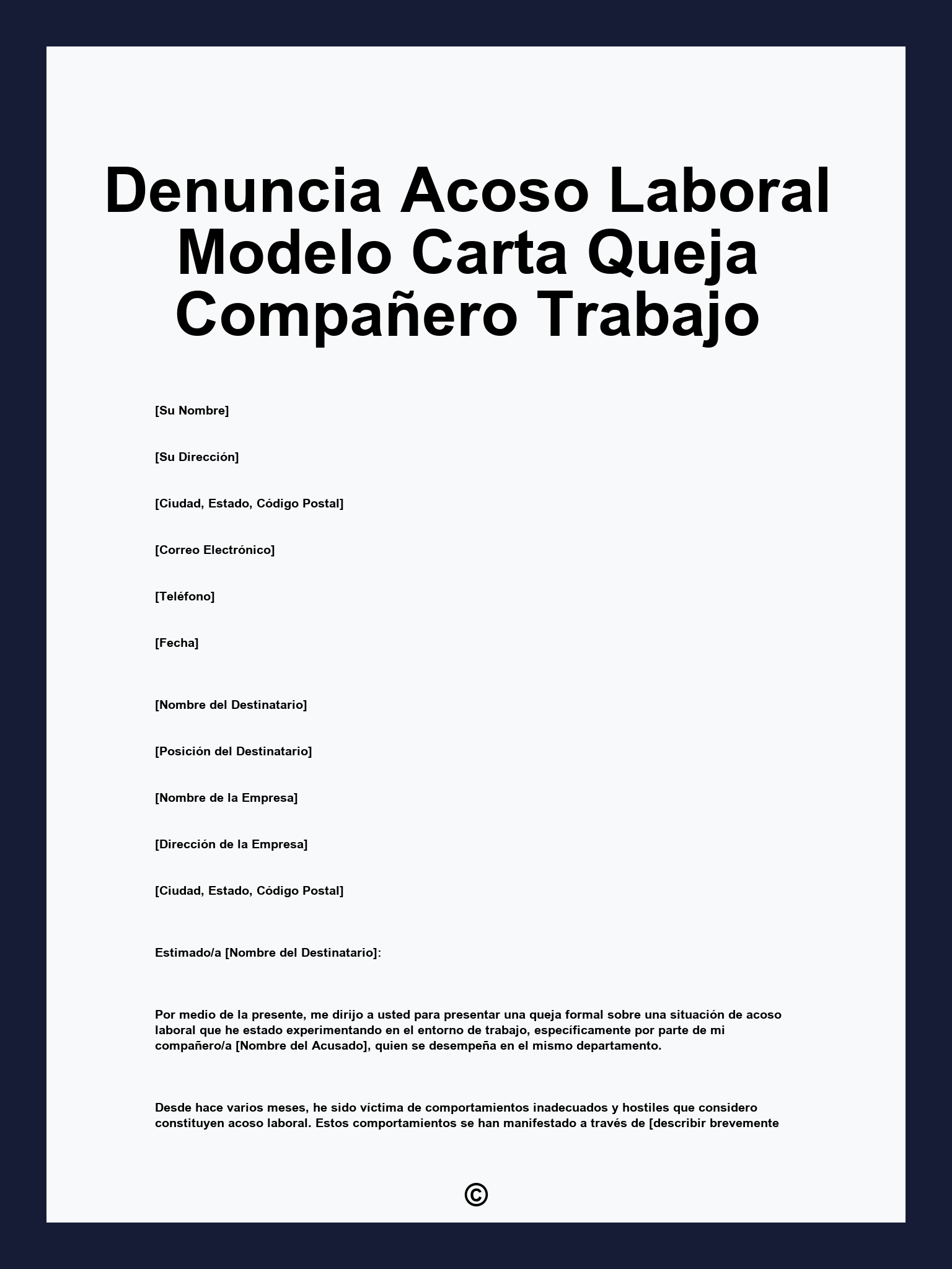 Denuncia Acoso Laboral Modelo Carta Queja Compañero Trabajo