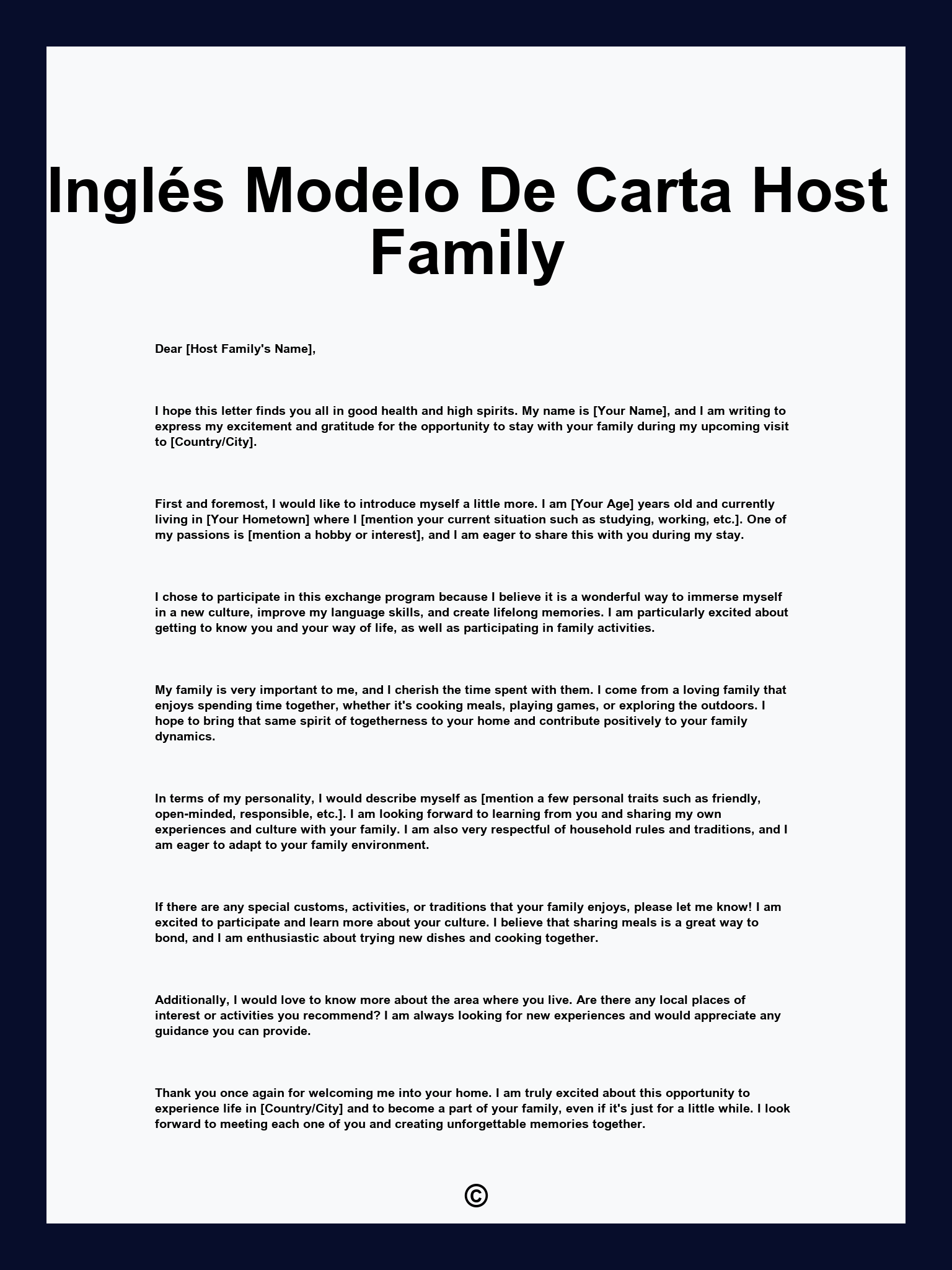 Inglés Modelo De Carta Host Family