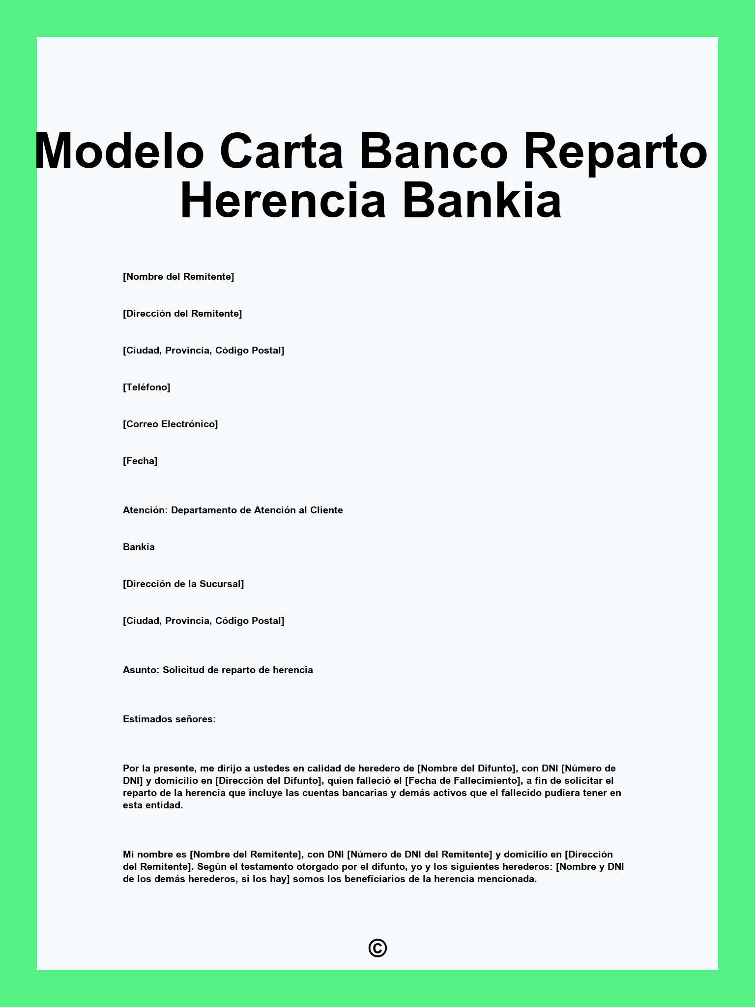 Modelo Carta Banco Reparto Herencia Bankia