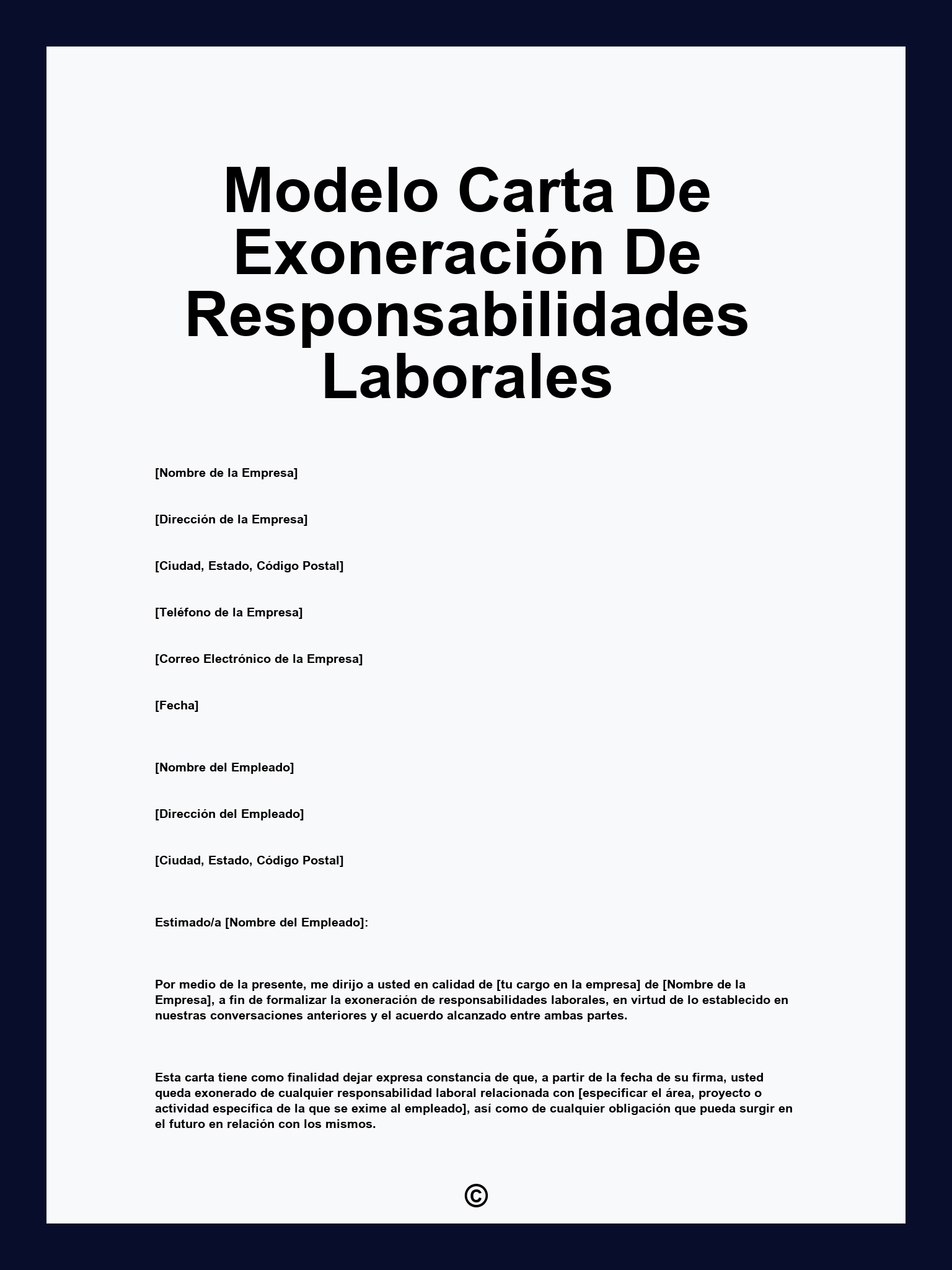 Modelo Carta De Exoneración De Responsabilidades Laborales