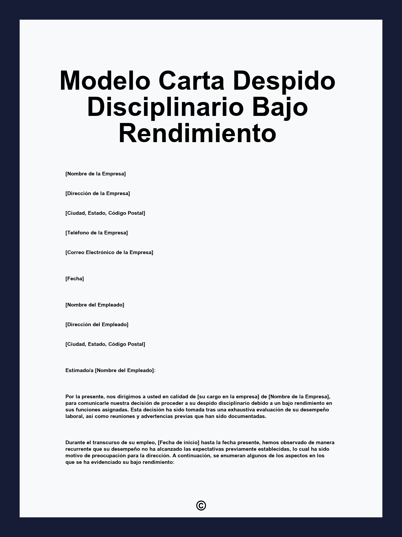 Modelo Carta Despido Disciplinario Bajo Rendimiento