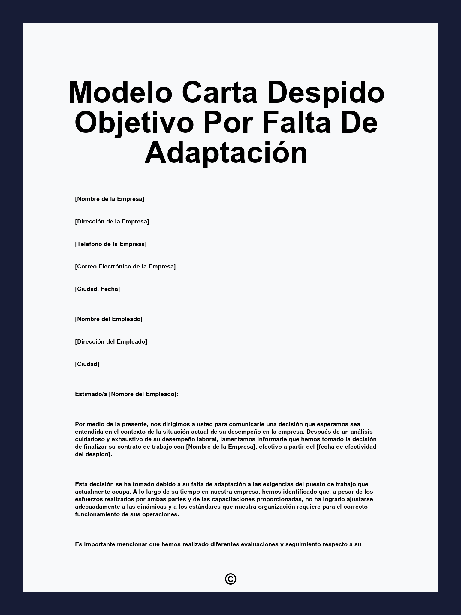 Modelo Carta Despido Objetivo Por Falta De Adaptación