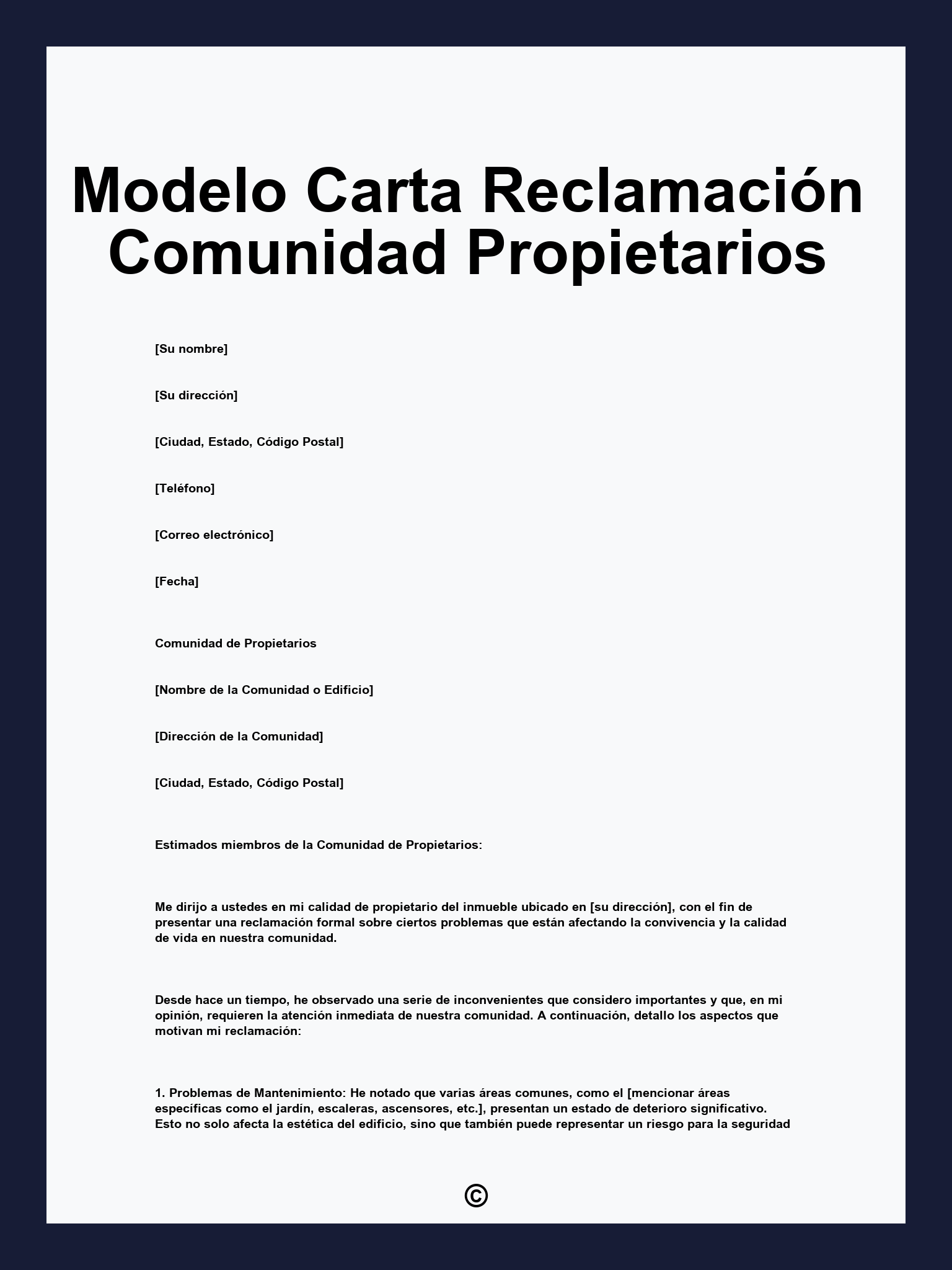 Modelo Carta Reclamación Comunidad Propietarios