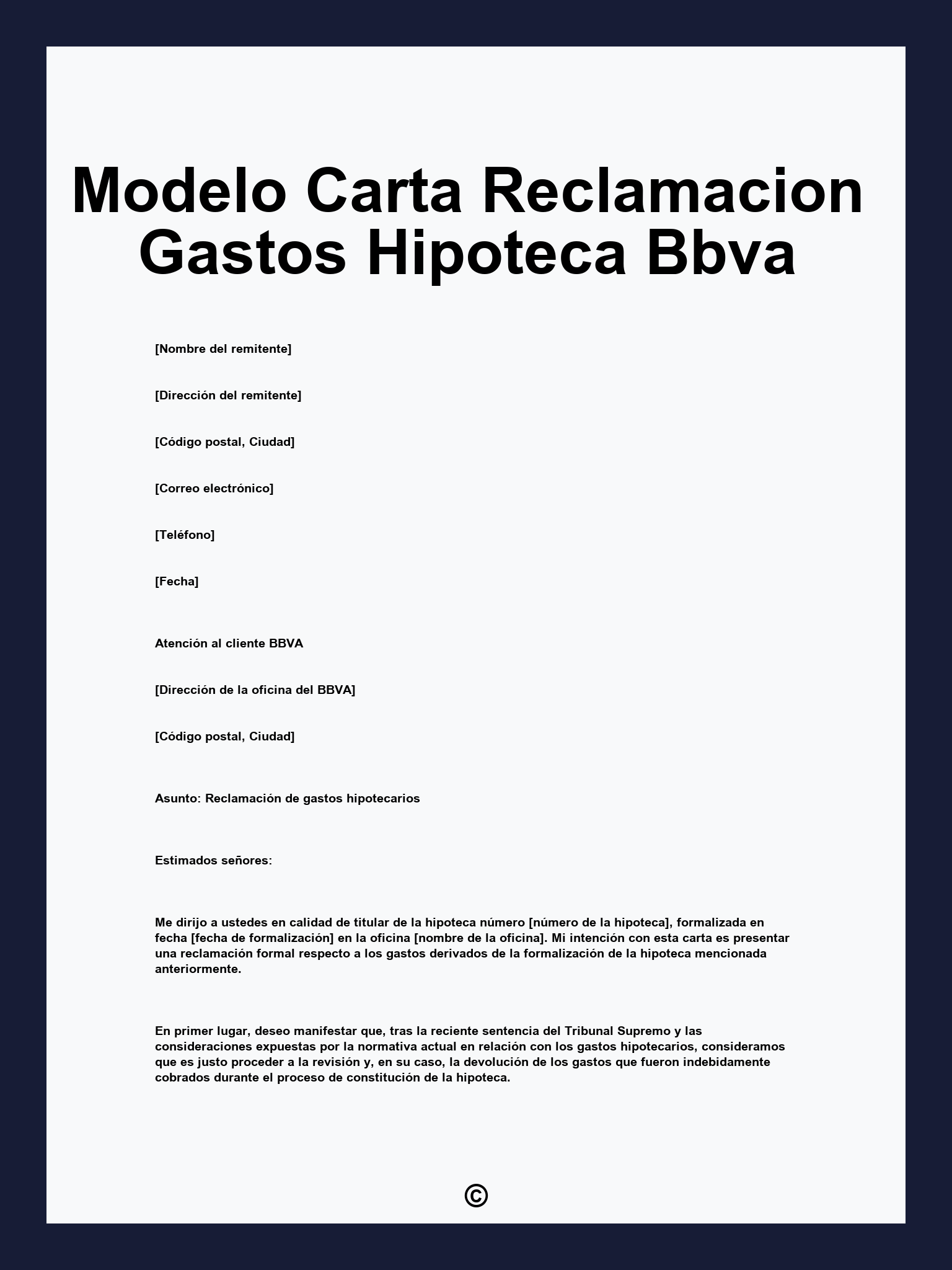 Modelo Carta Reclamacion Gastos Hipoteca Bbva