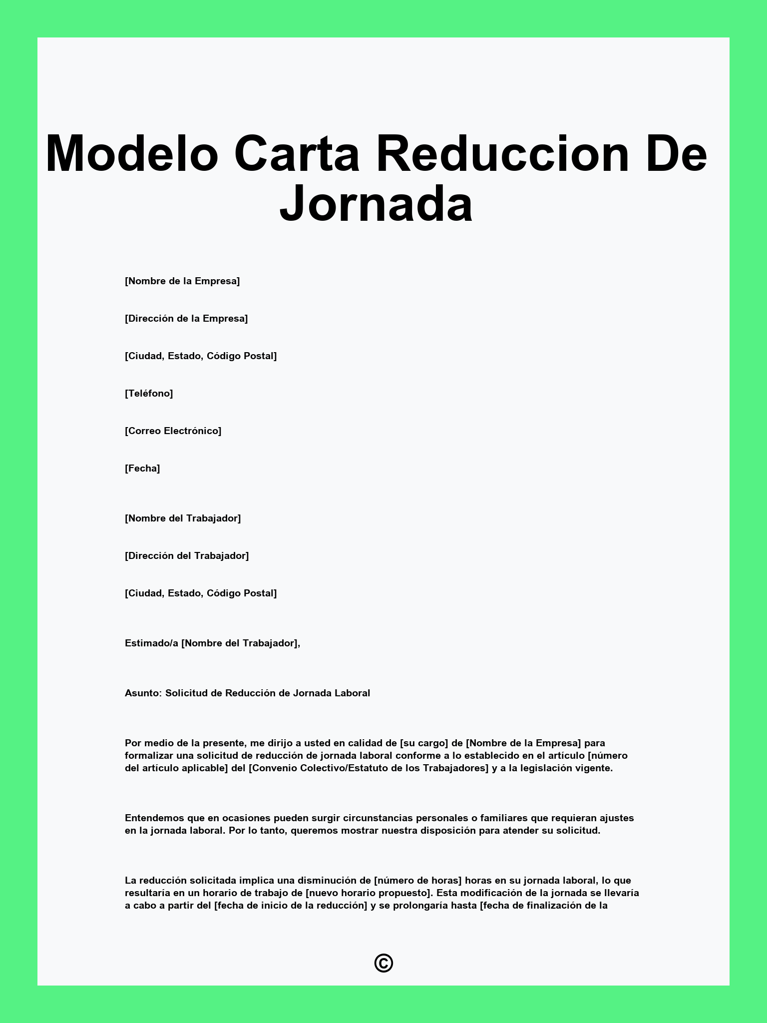 Modelo Carta Reduccion De Jornada