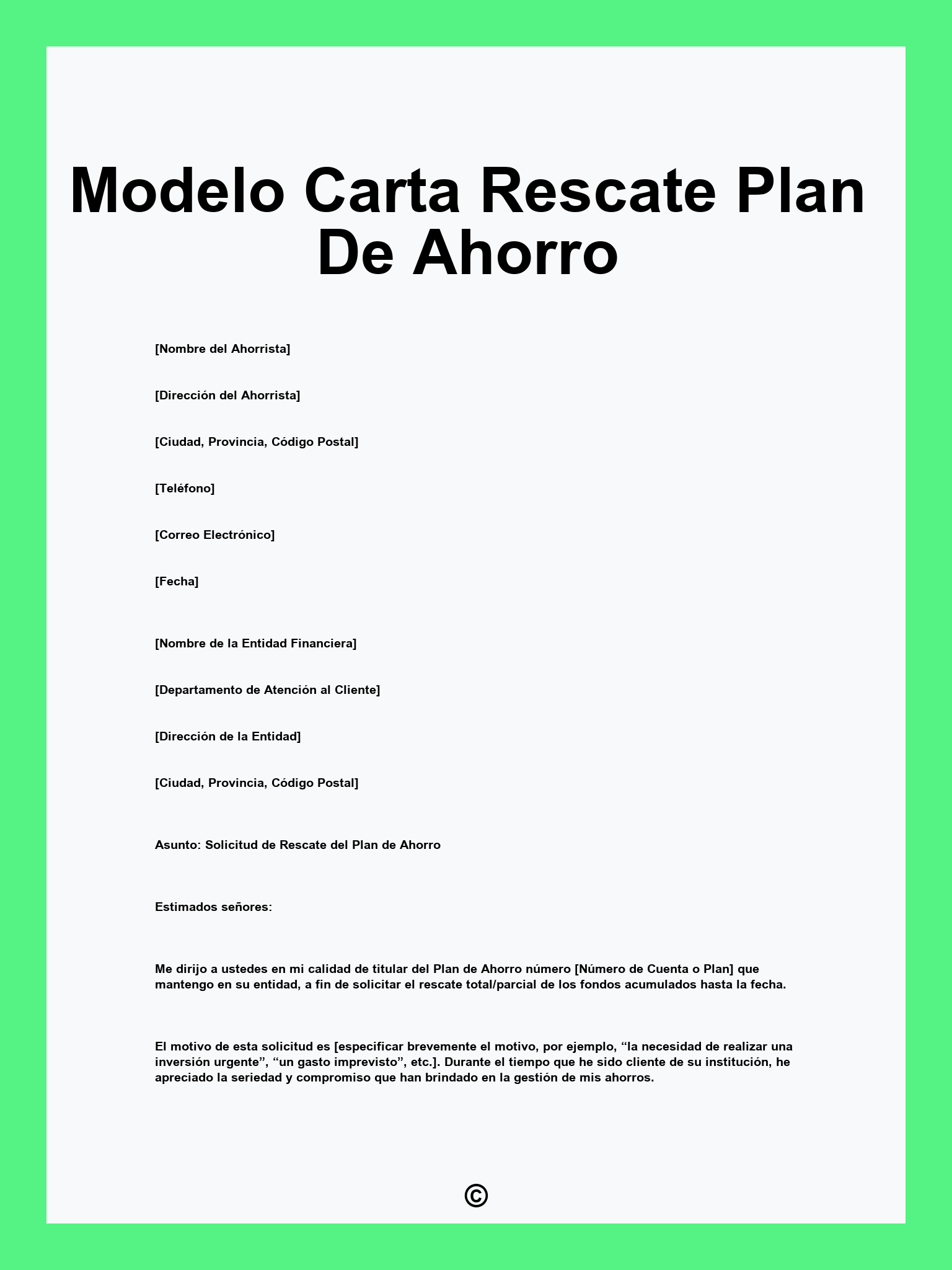 Modelo Carta Rescate Plan De Ahorro