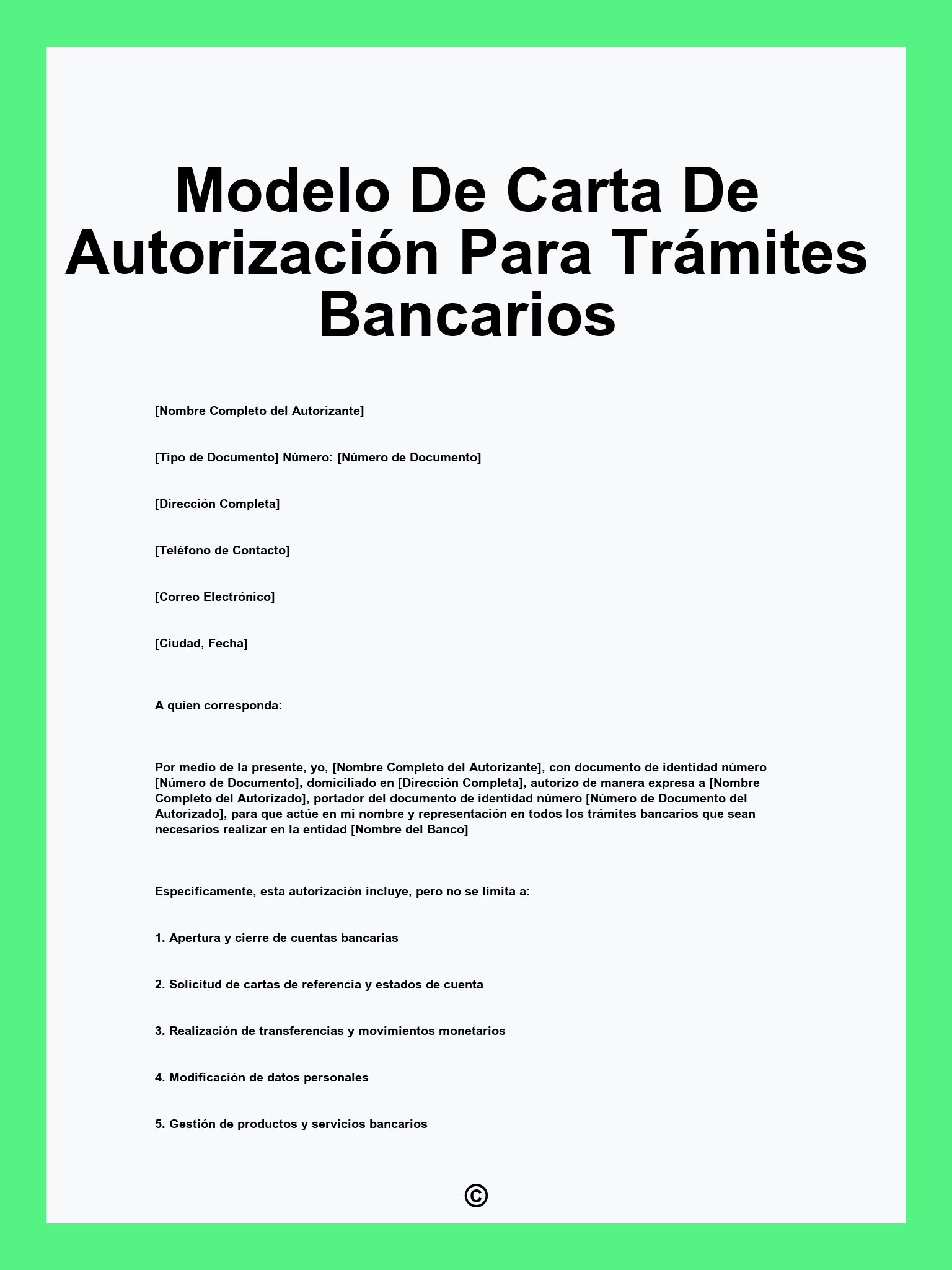 Modelo De Carta De Autorización Para Trámites Bancarios