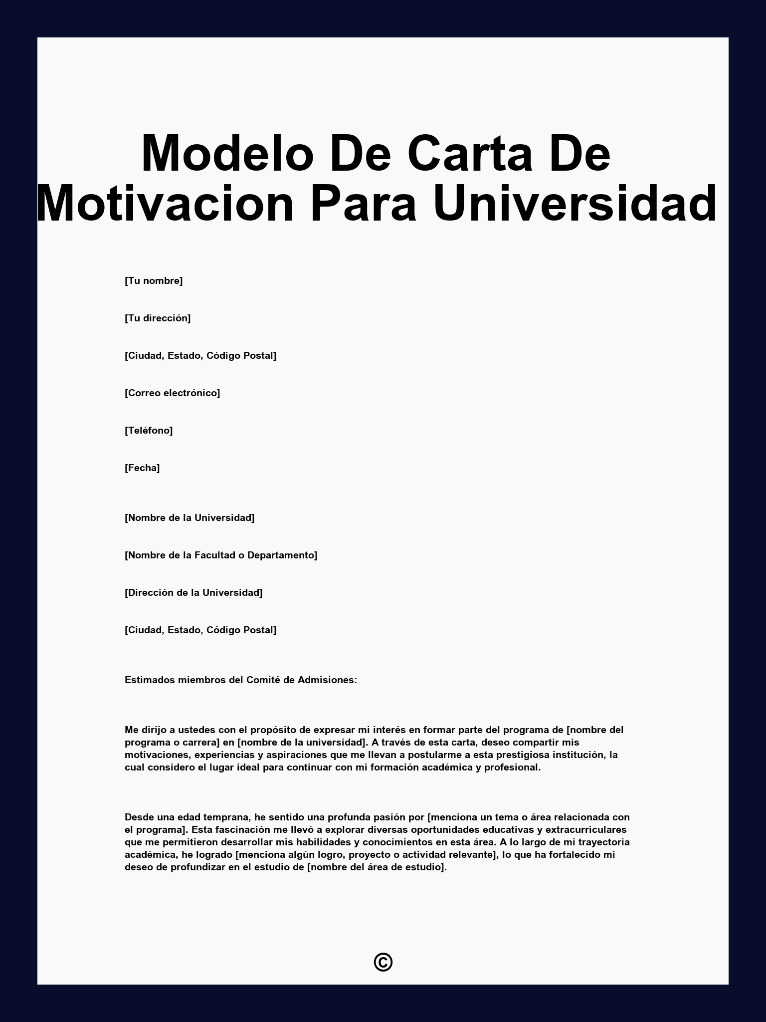 Modelo De Carta De Motivacion Para Universidad