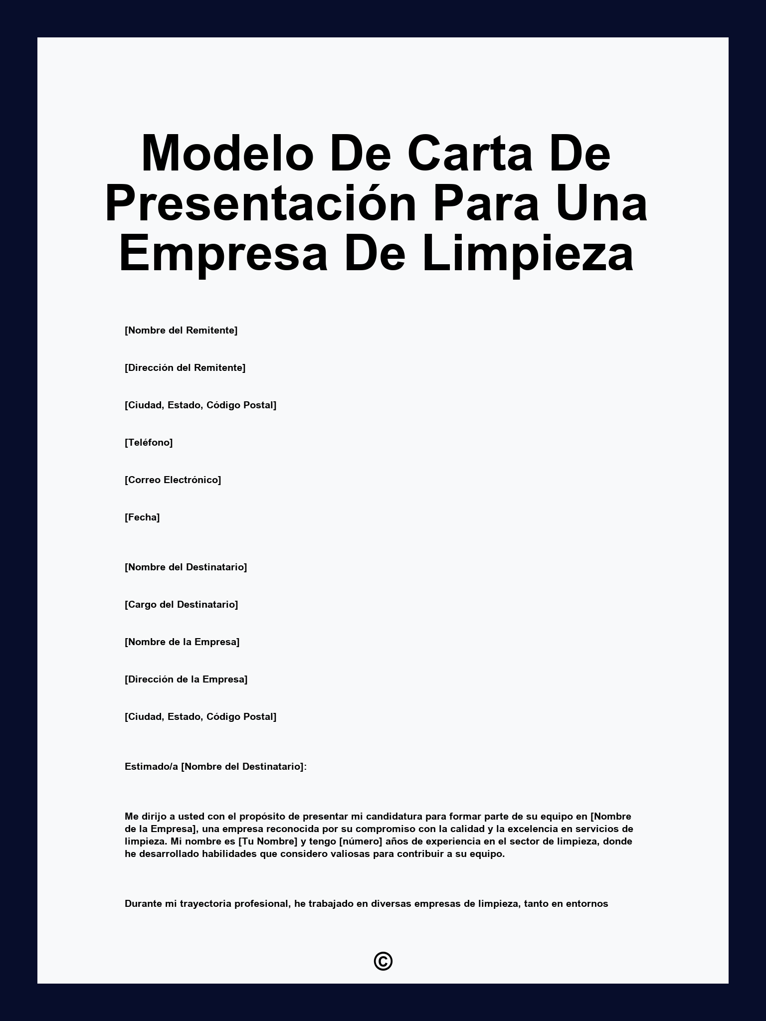 Modelo De Carta De Presentación Para Una Empresa De Limpieza
