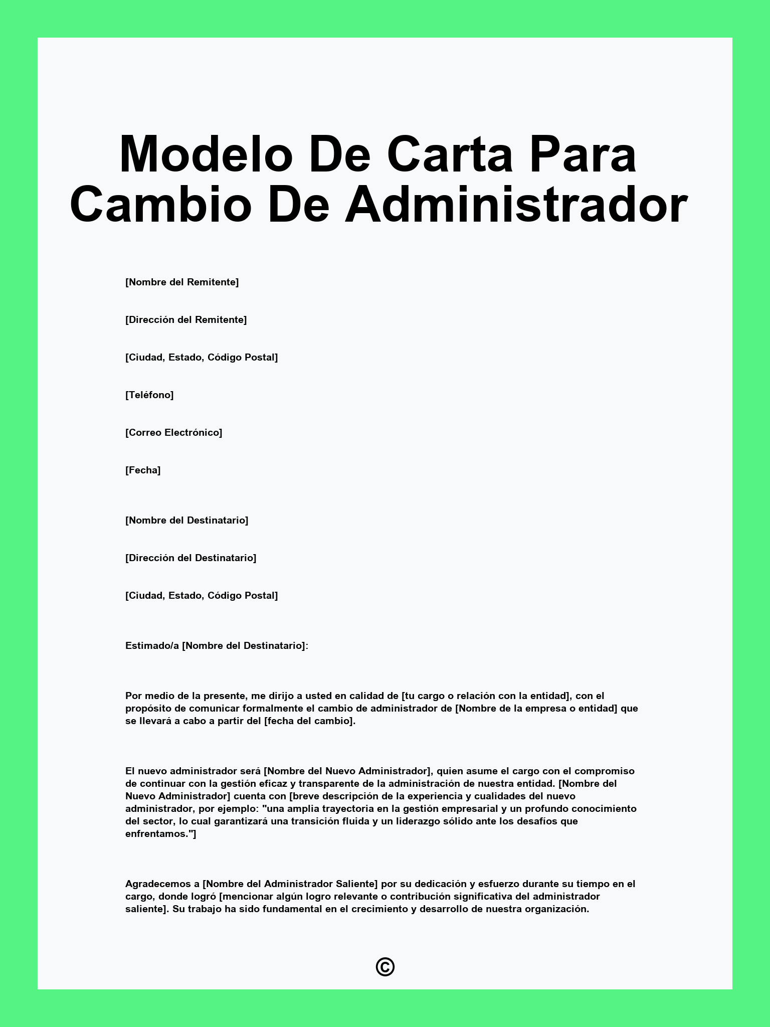 Modelo De Carta Para Cambio De Administrador