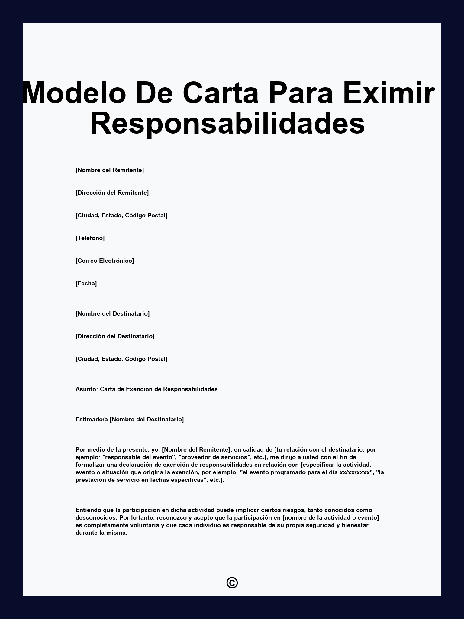 Modelo De Carta Para Eximir Responsabilidades