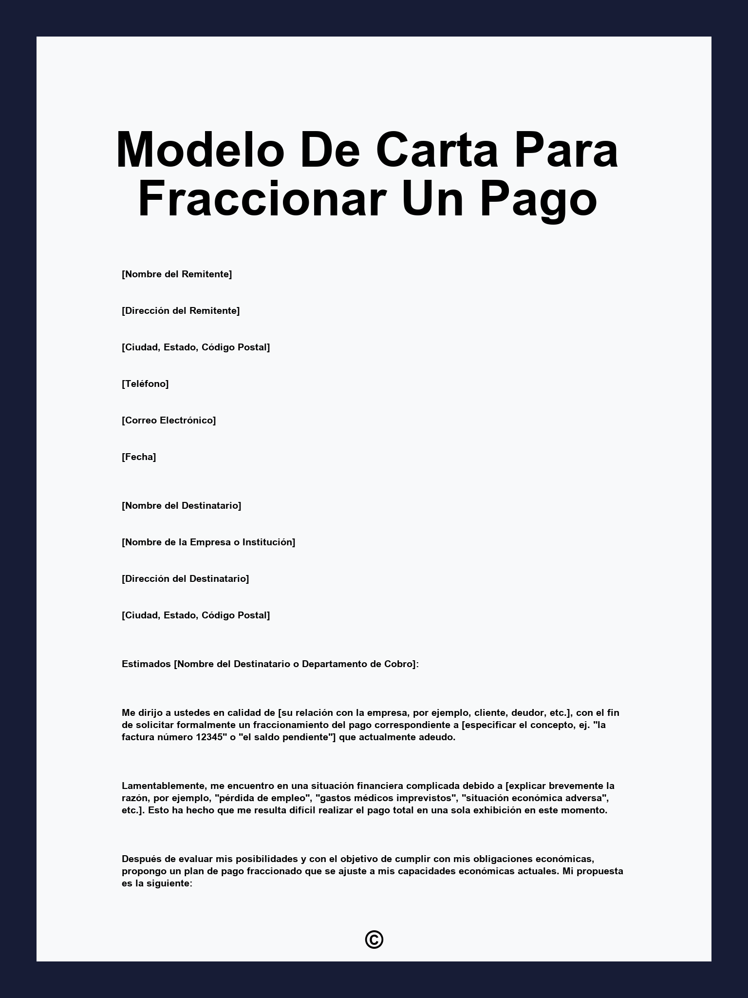 Modelo De Carta Para Fraccionar Un Pago