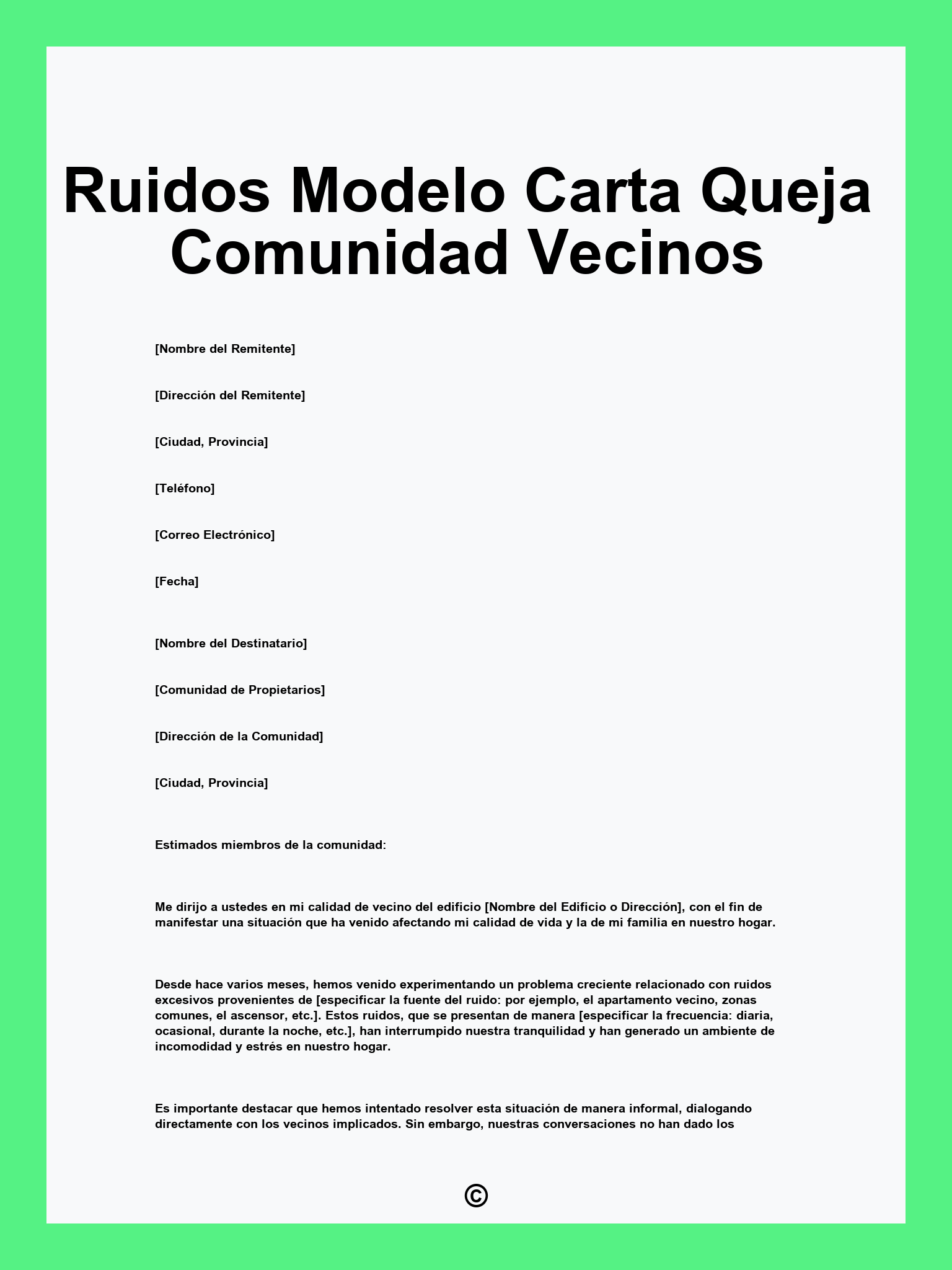 Ruidos Modelo Carta Queja Comunidad Vecinos